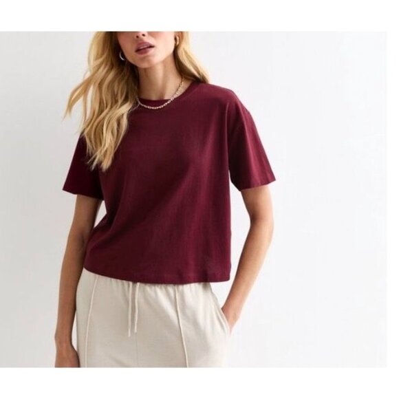 Madewell Boxy Crepe Textured Short Sleeve Blouse XS Burgundy Pleat Fall Classic - Picture 1 of 7